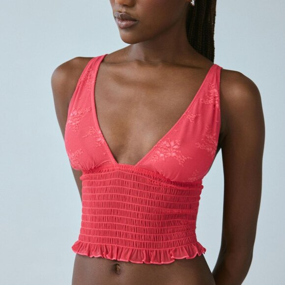 NWT Out From Under Firecracker Smocked Cropped Top - Picture 1 of 7